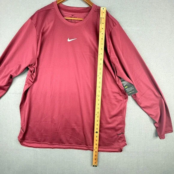 Nike Breathe Shirt Mens 2XL Red Dri-Fit Long Sleeve Center Swoosh Train Gym - Picture 5 of 14